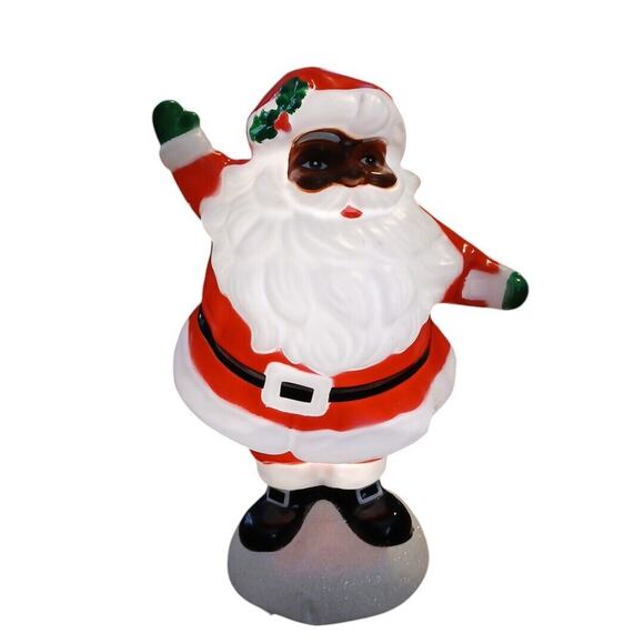 Christmas African American Black Santa Claus Blow Mold Lights Up Battery Op 12"